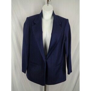 Savannah Blue Wool Blazer Jacket Size 14 Women's Button Padded Shoulders